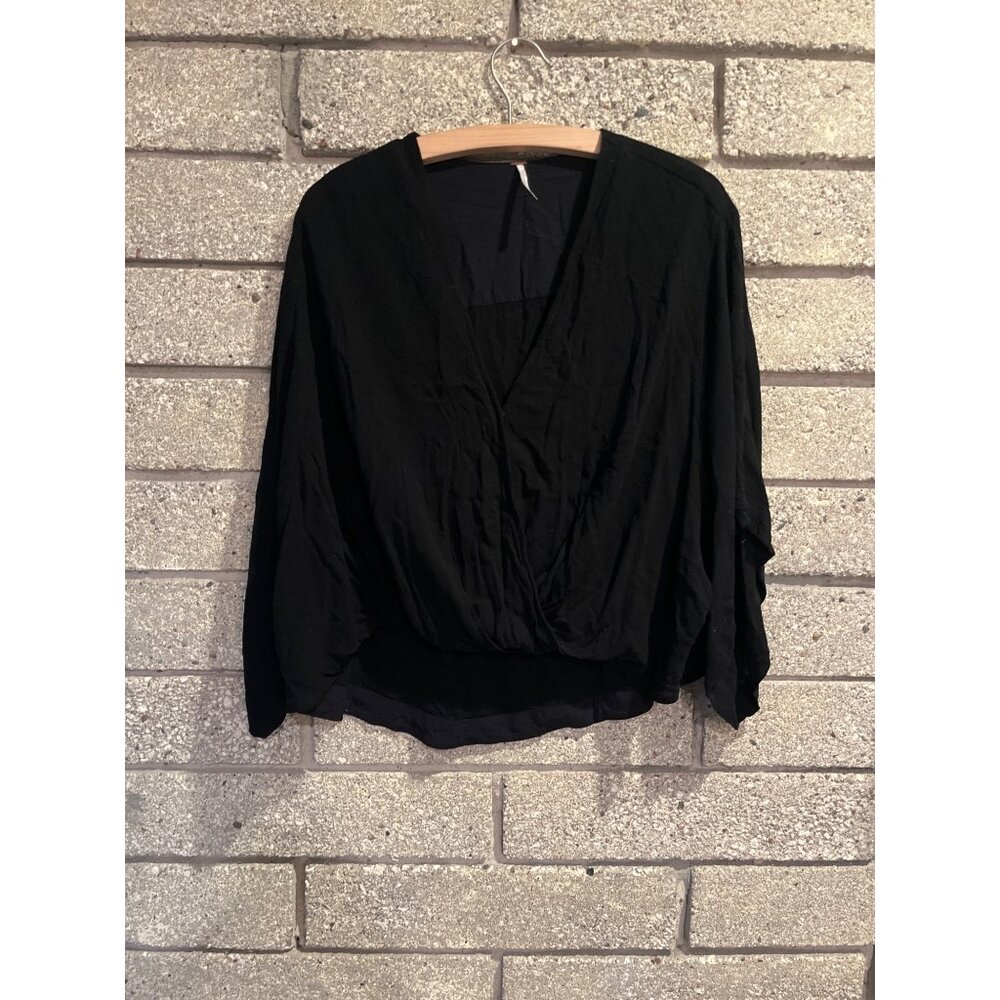 Free People Womens Black Long Sleeve Wrap Top Size M